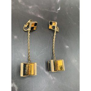 Vtg Crown Trifari Hall of Mirrors Dangle Chandelier Earrings MCM Tile Signed